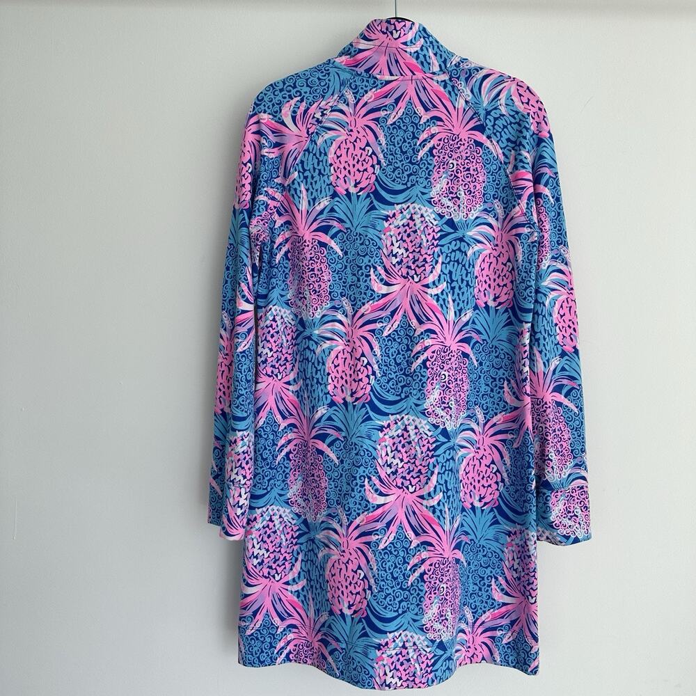 Lilly Pulitzer Skipper Popover Dress Large Blue Pink Pineapple Tropical Resort - Picture 8 of 12